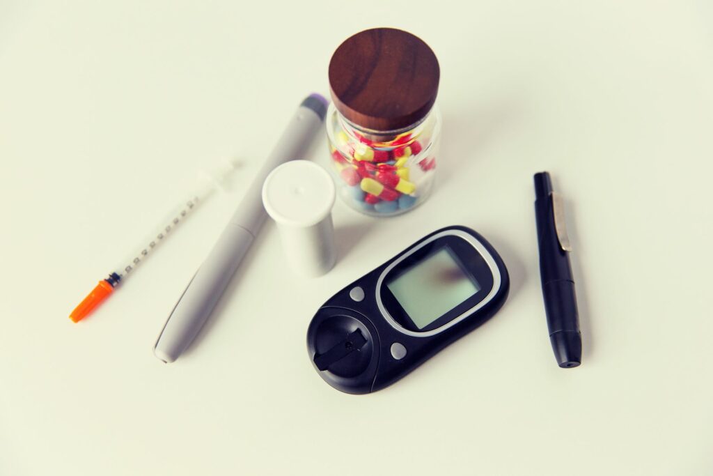 glucometer insulin pen and drug pills