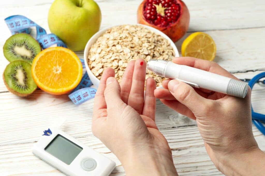 female checking blood sugar level