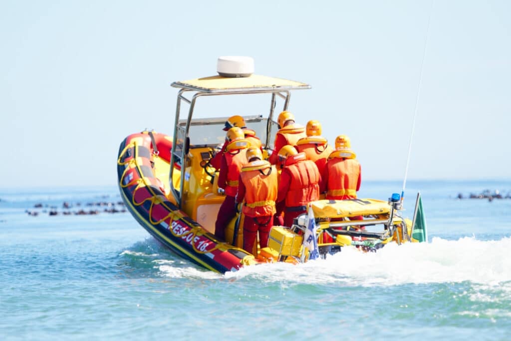 Ocean rescue team in rescue boat