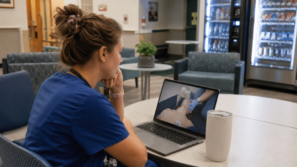 Certified Online First Aid Training in Australia - nurse using online portal for first aid training
