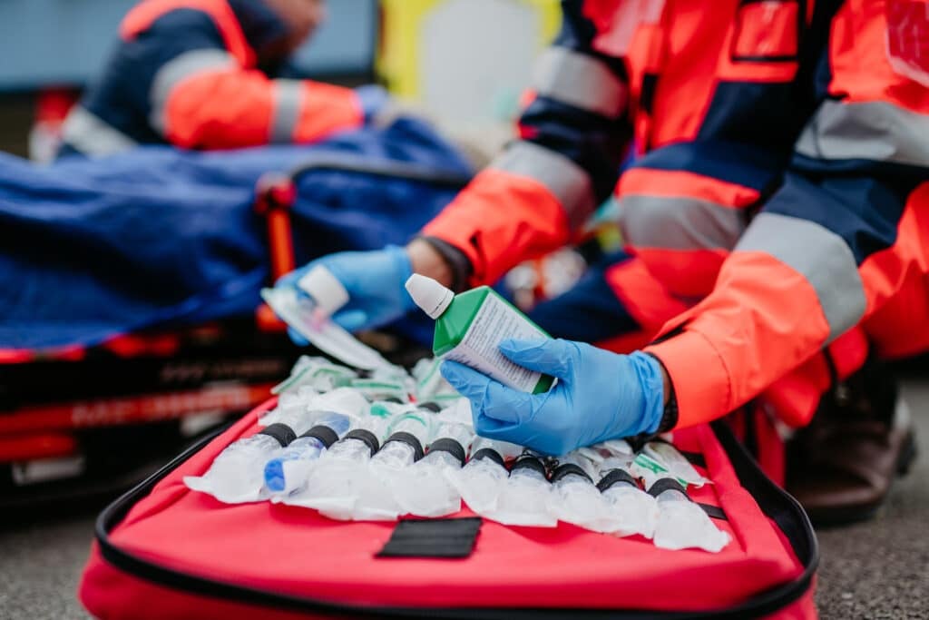 paramedics - Close-up of emergency equipment during rescue action., outdoor.