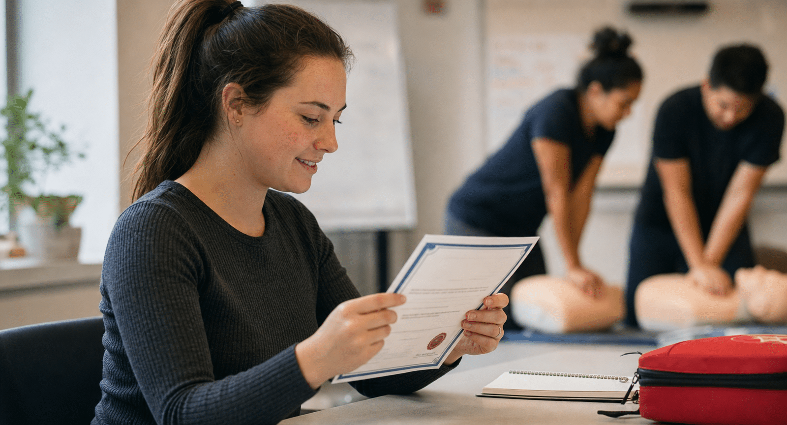 Student studying CPR techniques in class